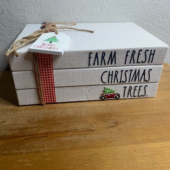 NWT Rae Dunn Christmas Decor Fabric Stack of Books Farmhouse Rustic TableTop - Picture 1 of 9
